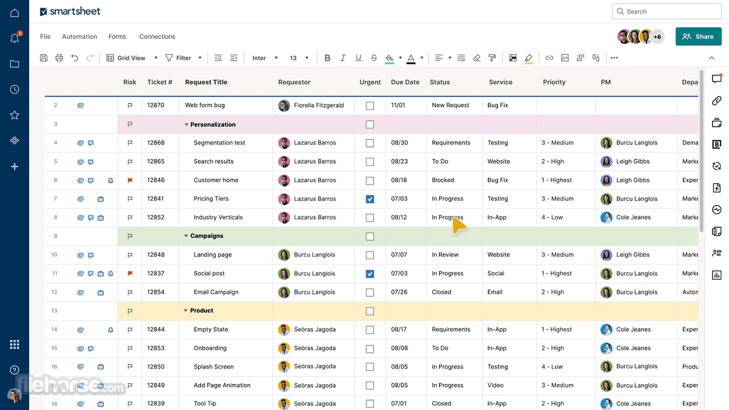 Smartsheet UI Screenshot