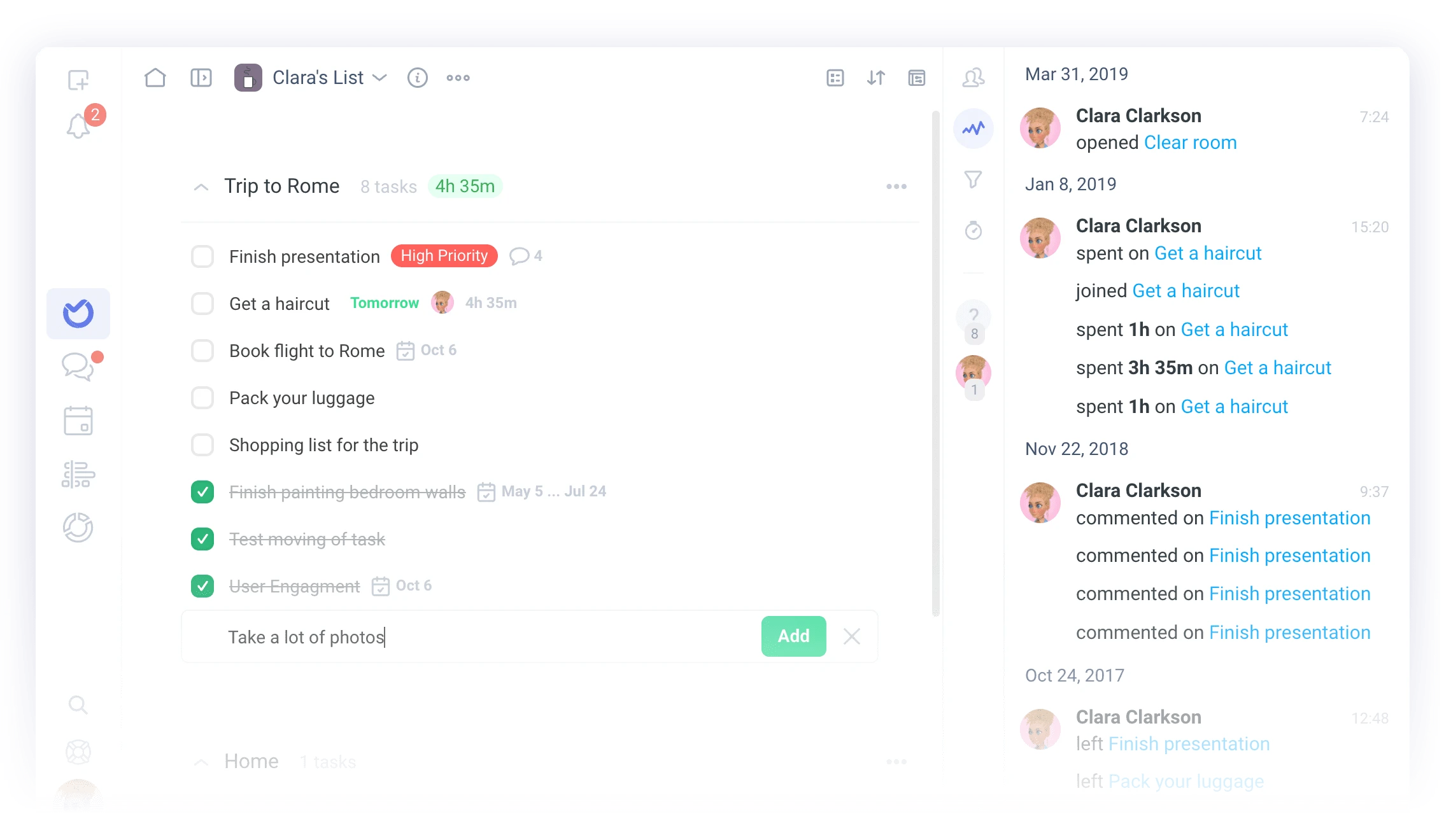 Ora task management list view