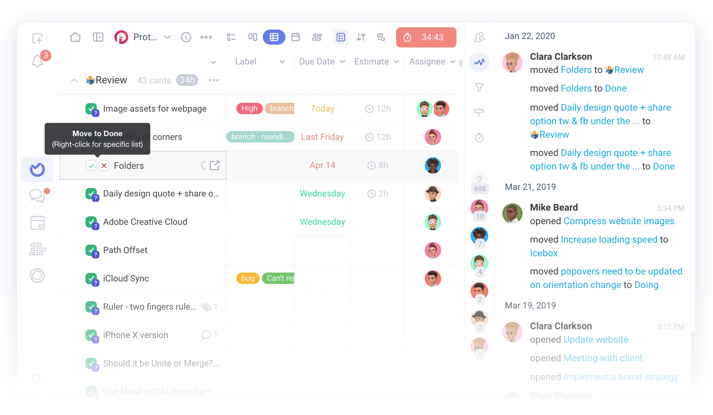 Ora task management table view